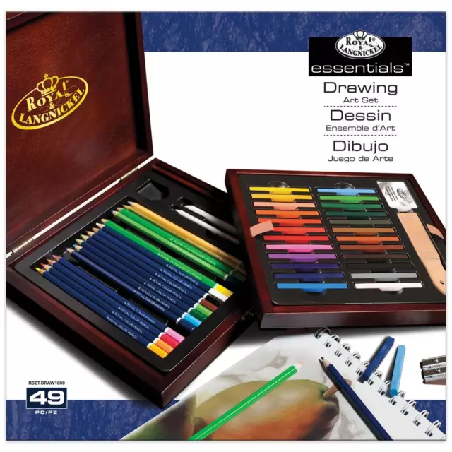 Royal & Langnickel Dibujo Arte Set Lápices, Pasteles en Caja de Madera 49pc