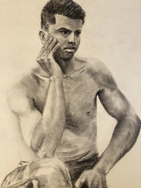 Dessin Académique Original 1904 - Homme Nu Signé Pirson - Artiste Américain - Format 29x21 Cm