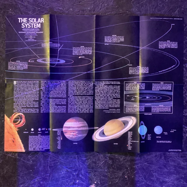 1981 National Geographic 17" x 22" Fold Out Map & Poster - The Solar System