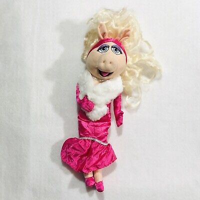 Disney Miss Piggy Muppet Show Plush Toy Stuffed Doll Pink Dress Pig Blond Hair