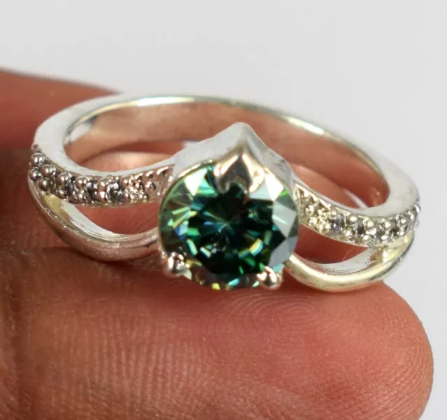 Rotondo 3.28 KT Verde Moissanite Diamante Fidanzamento, Nozze Solitario Anello