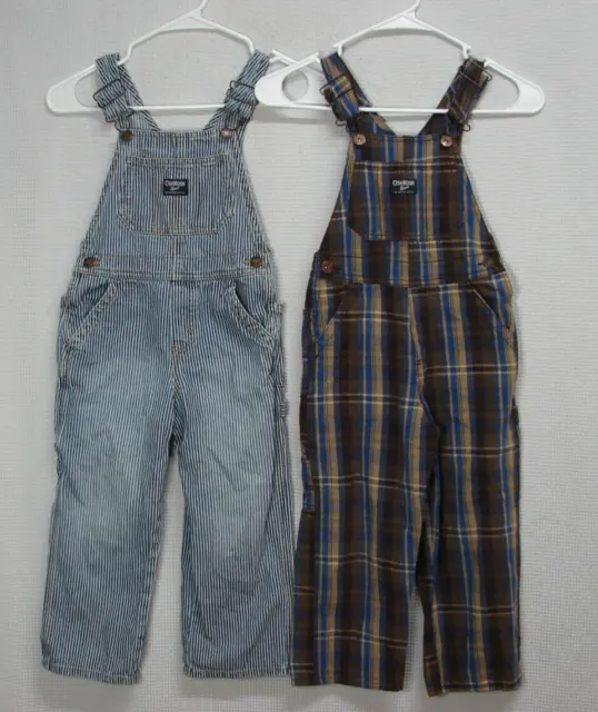 Lot 2 OshKosh B’Gosh Vestbak Overalls Blue Stripe Brown Plaid Toddler 5T Boys