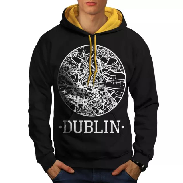 Wellcoda Ireland City Dublin Mens Contrast Hoodie, Town Map Casual Jumper