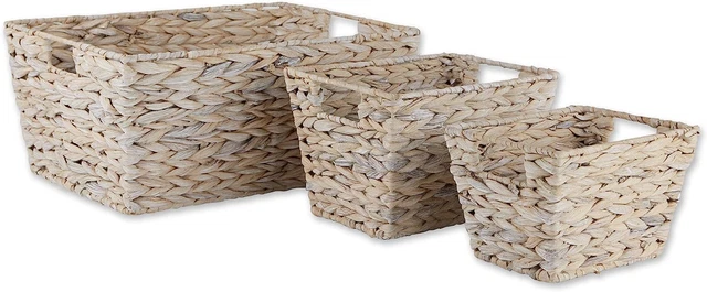 DII Hyacinth Collection Storage Baskets, White Wash, Small Set, Assorted Sizes,