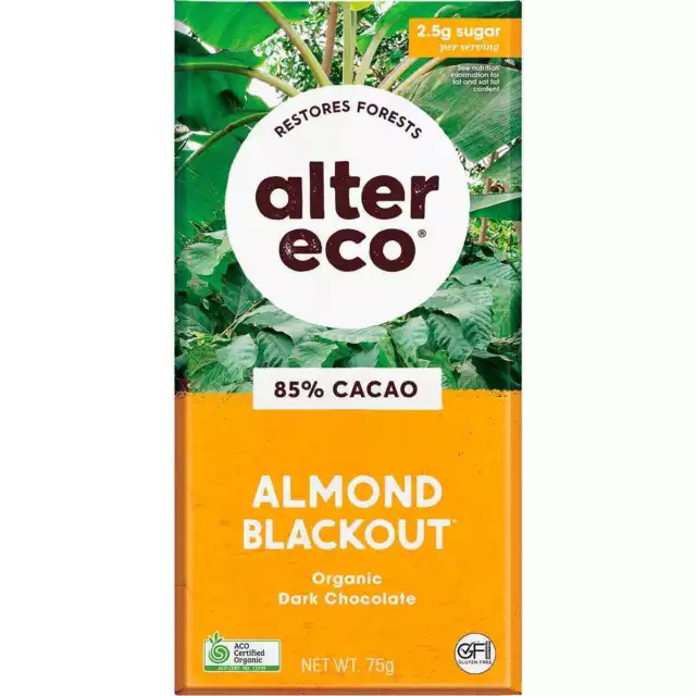 Alter Eco Organic Dark Chocolate - Almond Blackout (12x75g)