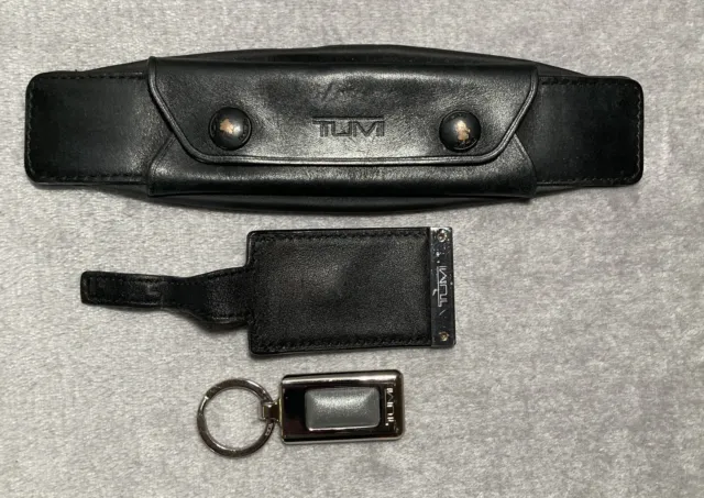 Lot 3 TUMI Leather Luggage Tag Keychain Padded Shoulder Strap  Key Chain Bag
