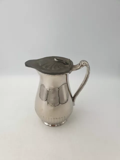 Antique Victorian Silver Tone Ceramic Jug Pitcher Ornate Pewter Lid White Interi