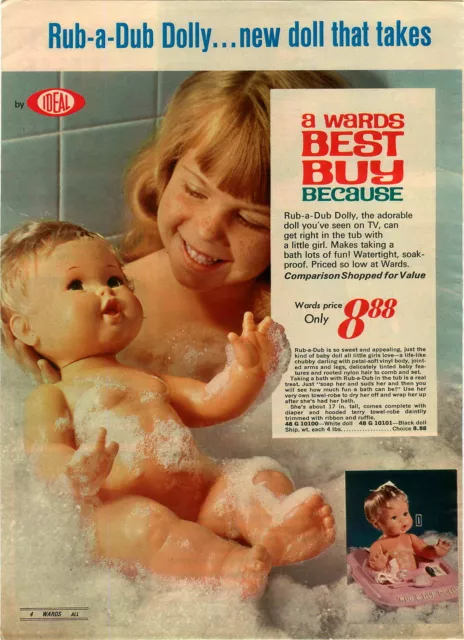 1974 PAPER AD Doll Dolly Rub-A-Dub Watertight Ideal Nylon Hair Vinyl Jointed