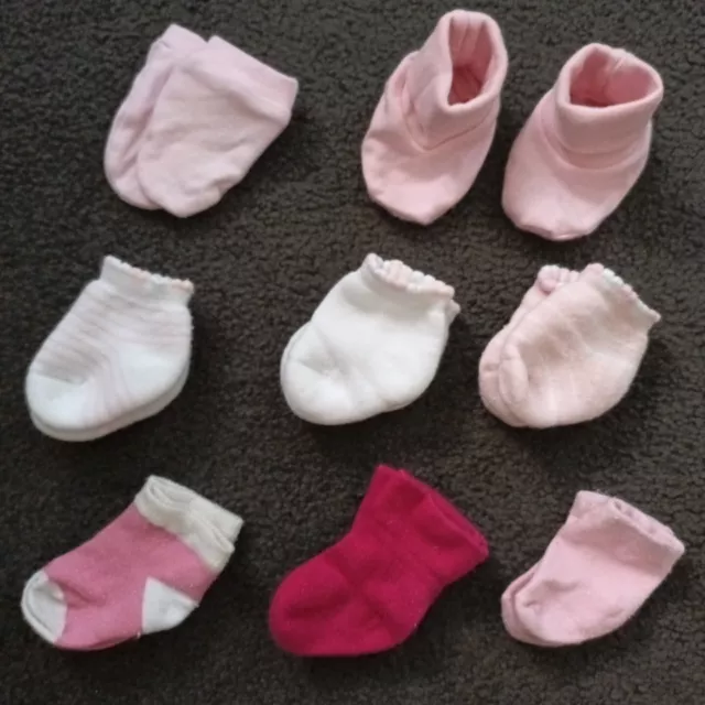 Bulk Buy 6 Pairs Baby Sock Mitten Booties Pink VGC Size Newborn - 6 Months