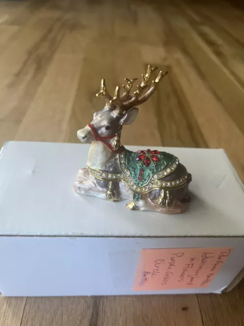 Christmas Reindeer Bejeweled Trinket Box VHTF Great Condition