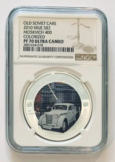 2010 Niue $2 Old Soviet Cars Moskvich 400 Colorized NGC PF 70 UC