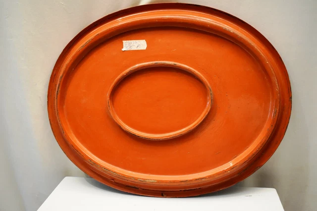 Antique Red Burmese Lacquered Tray Plate Floral Parrot Oval Shape Decorative "08 5