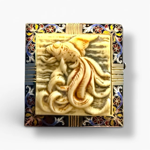 Broche Ancienne Signée JEAN AUGIS - Bronze Émaillé Grand Feu - France - Occasion