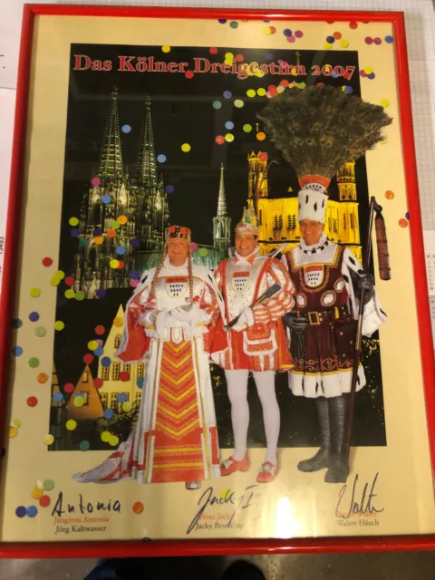 Kölner Karneval großes gerahmtes Bild Dreigestirn signiert 2007 ca. 40x30 cm