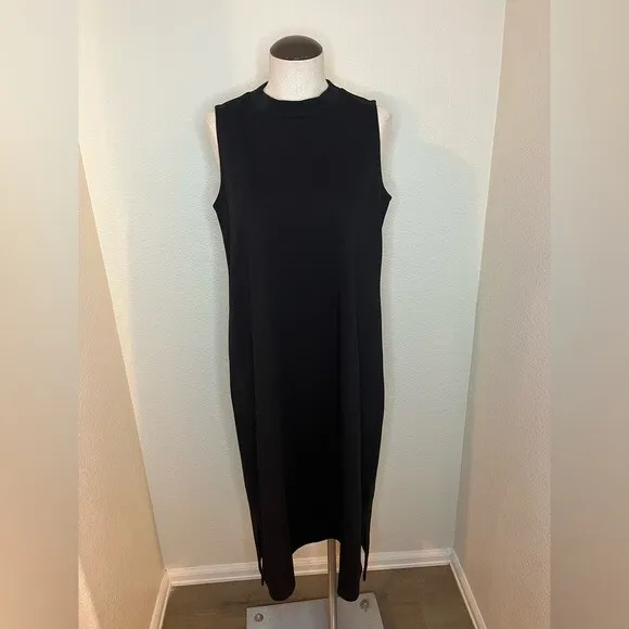 Eileen Fisher mock neck tank dress stretch jersey knit dress black size small