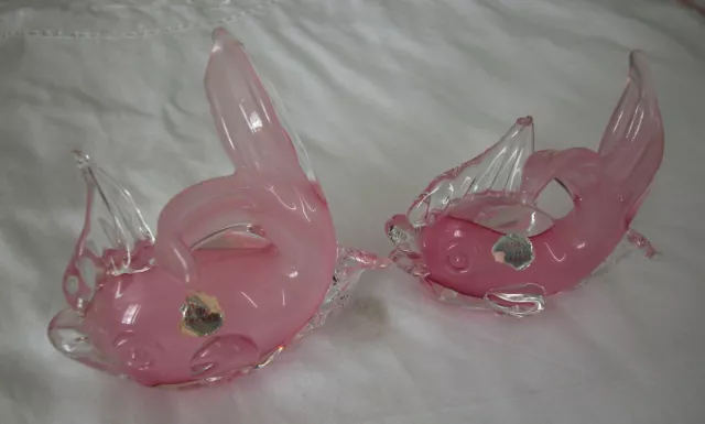 A Beautiful Pair Of Vintage Murano Pink Fish With Original Stickers    (m) 2