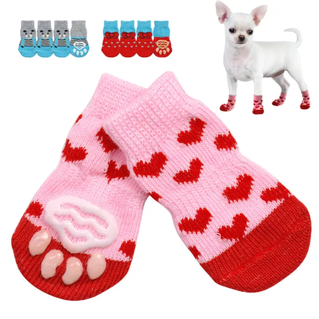 Non-Slip Dog Socks Knitted Pet Puppy Shoes Paw Print for Small Medium Large Dogs