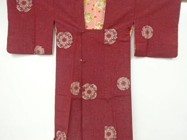 6572495: Japanese Kimono / Antique Michiyuki Coat / Taisho Roman Style / Woven F