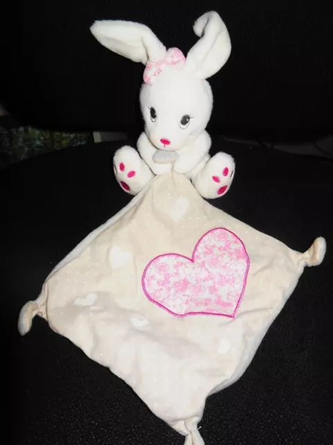 191/ doudou peluche lapin blanc mouchoir gris coeur rose fleur SIMBA TOYS