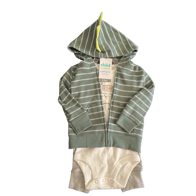 Carter's Baby Boy 3 Piece set Dinosaur Hoodie Bodysuit Pants 3-6 Months Cotton