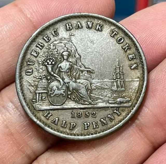 1852 Quebec Canada Half Penny Token Coin