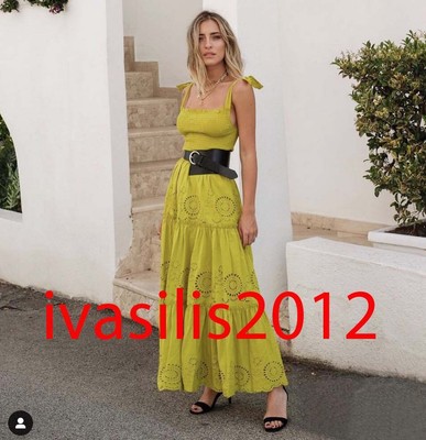Zara New Woman Midi Strappy Dress With Cutwork Embroidery Lime Xs-Xxl 4786/115