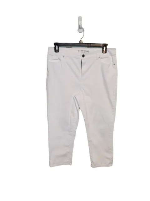 Chico's Platinum 2(12) White Denim Jeans Metallic Crop High Waist Pants Stretchy