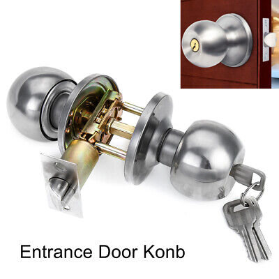 Stainless Round Door Knob Handle Entrance Passage Lock + Key Set Bathroom