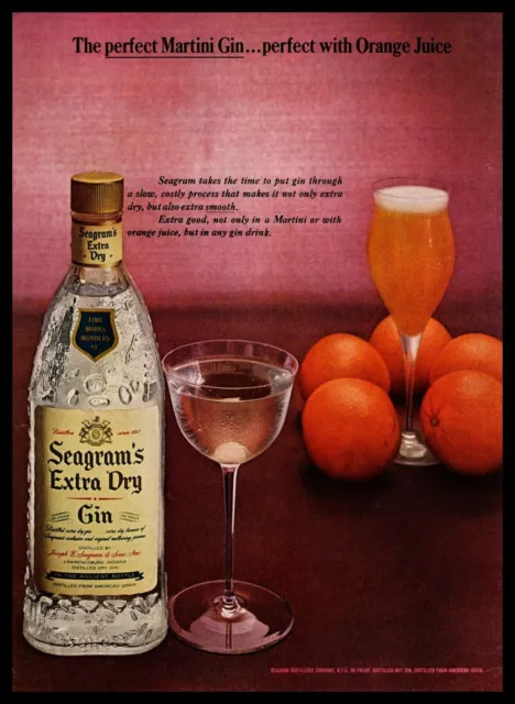 1964 Seagram's Extra Dry Gin "The Perfect Martini" With Orange Juice Print Ad