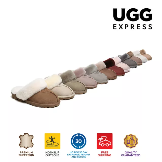 【EXTRA 15% OFF】UGG Slippers Women Men Australian Sheepskin Wool Nonslip Waffle