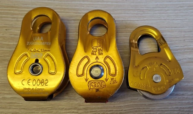 3x Petzl FIXE Fixed Cheek Compact Lightweight Pulley Anchorage (Gold)
