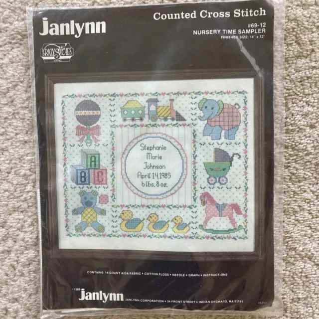 Janlynn Counted Cross Stitch "Nursery Time Sampler" Kit #69-12 14x12" NIP