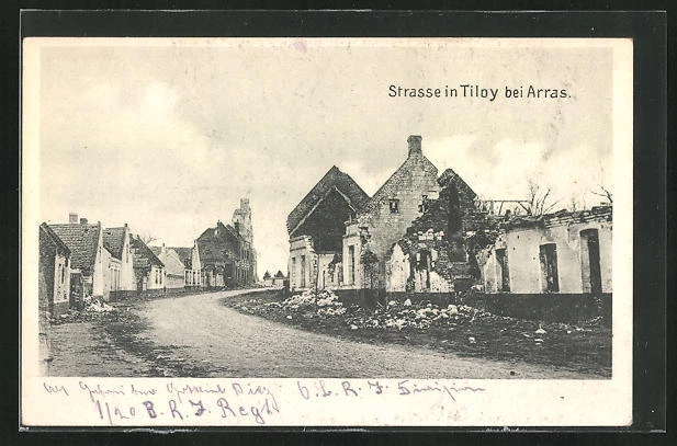 CPA Toloy bei Arras, vue de la rue avec des maisons en ruines 1916