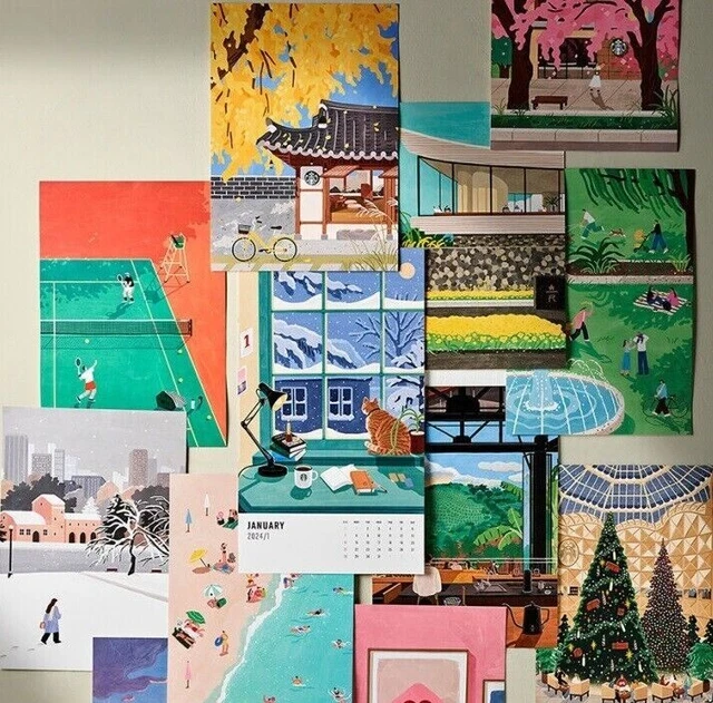 STARBUCKS KOREA OFFICIAL 2024 Wood Frame Wall Calendar Limited Edition