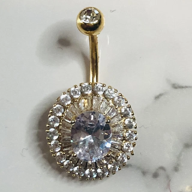 10K Gold Plated Belly Button Navel Ring CZ Cubic Zirconia Cluster Body Art