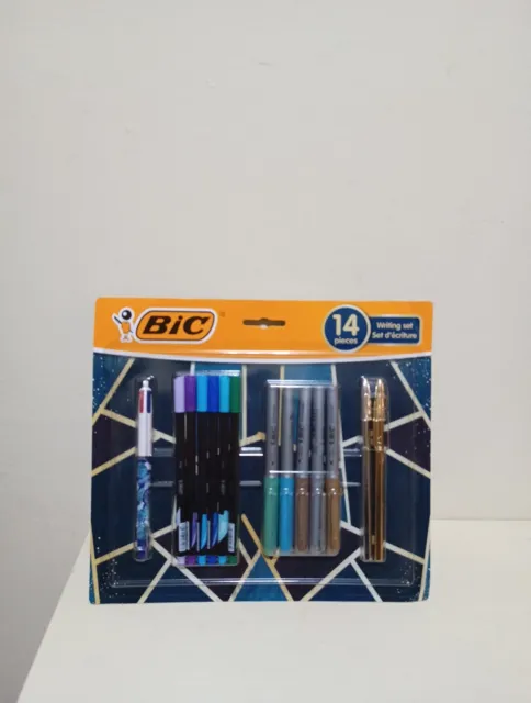 BiC 14-teiliges metallisches gemischtes Stift-Set - 4 Farben Kugelschreiber Filzspitzen Permanentmarker