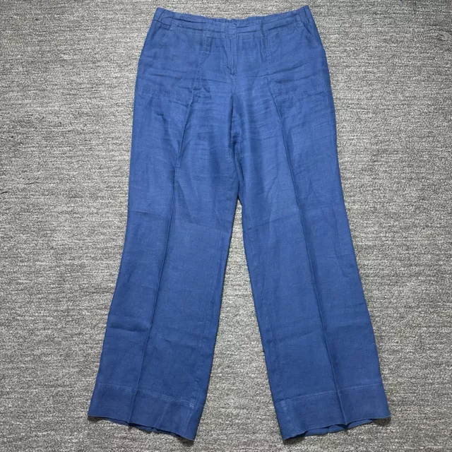 J Jill Love Linen Pants Women 14 Tall Blue Wide Leg Trouser Beach Minimalist