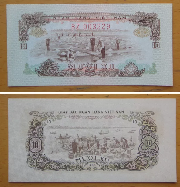 South Vietnam Paper Money 10 Xu 1966 UNC