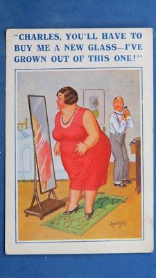 VINTAGE DONALD MCGILL Comic Postcard 1930s BBW Large Lady Boobs New