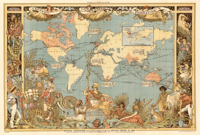 Vintage Old World Map British Empire 1800's CANVAS PRINT poster 18x12"