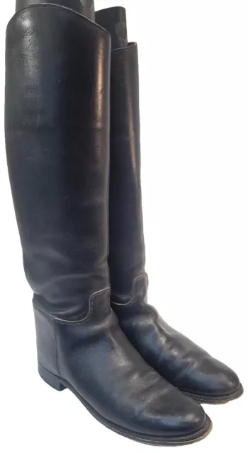 Vtg Marlborough Equestrian Riding Knee Boots Black Leather 6.5D Made in England