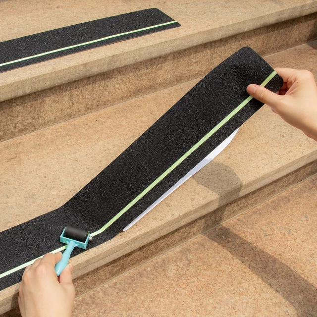 12-Pack 4”x30” Anti Slip Tape with Glow in the Dark Stripe, Pre-cut Stair Tre