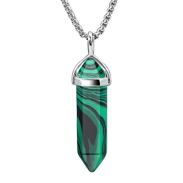 Natural Malachite Stone Pendant Crystal Chakra Healing Gemstone Necklace Gift