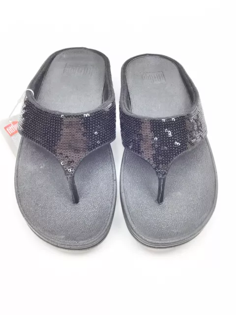 FitFlop Ringer Sequin Toe-Post Black Mixed Size 5 and 6
