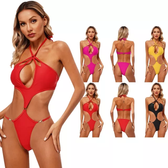 Women's Sexy One-piece Swimsuit Halter Backless Bathing Suit Monokini Swimwear