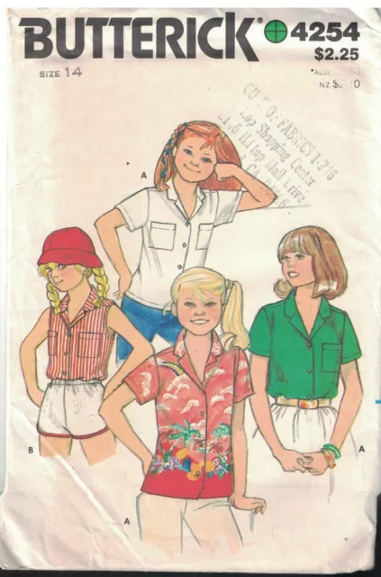 4254 UNCUT Vintage Butterick SEWING Pattern Girls Loose Fitting Blouse 14 OOP FF