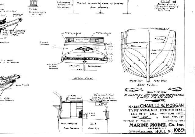 Boat Ship Model Blueprint Plans 1939 Charles W. Morgan Whaling Ship Marine Model