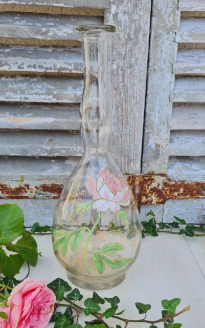 Ancienne Carafe En Verre Souffle Legras Non Signee Decor De Roses