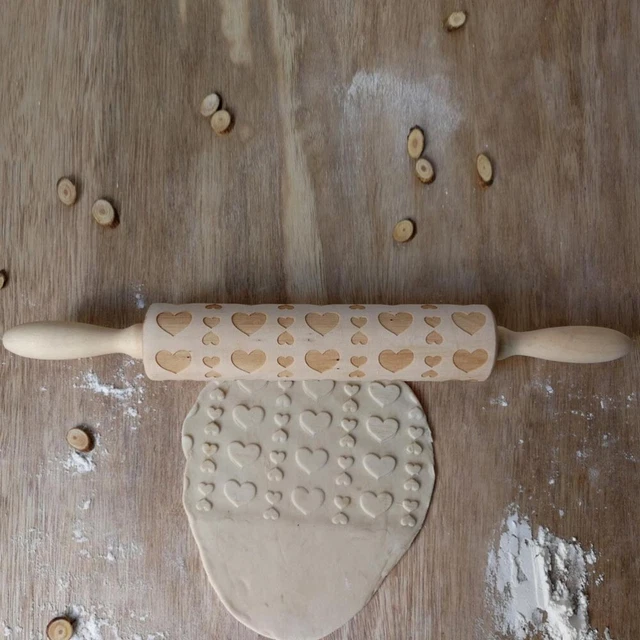 HOLZ ROLLSTIFT MIT Herzprägung - 3D-Teigrolle für Kinder und Erwachsene ...