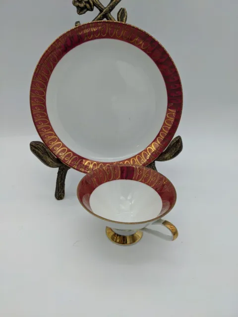 Bavaria cup ad plate set red with gold accents  vintage
